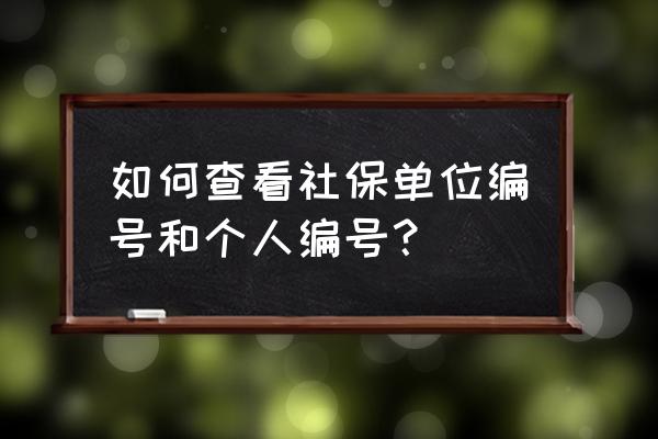 社保个人编号在哪看 如何查看社保单位编号和个人编号? 社保个人编号在哪看 如何查看社保单位编号和个人编号?